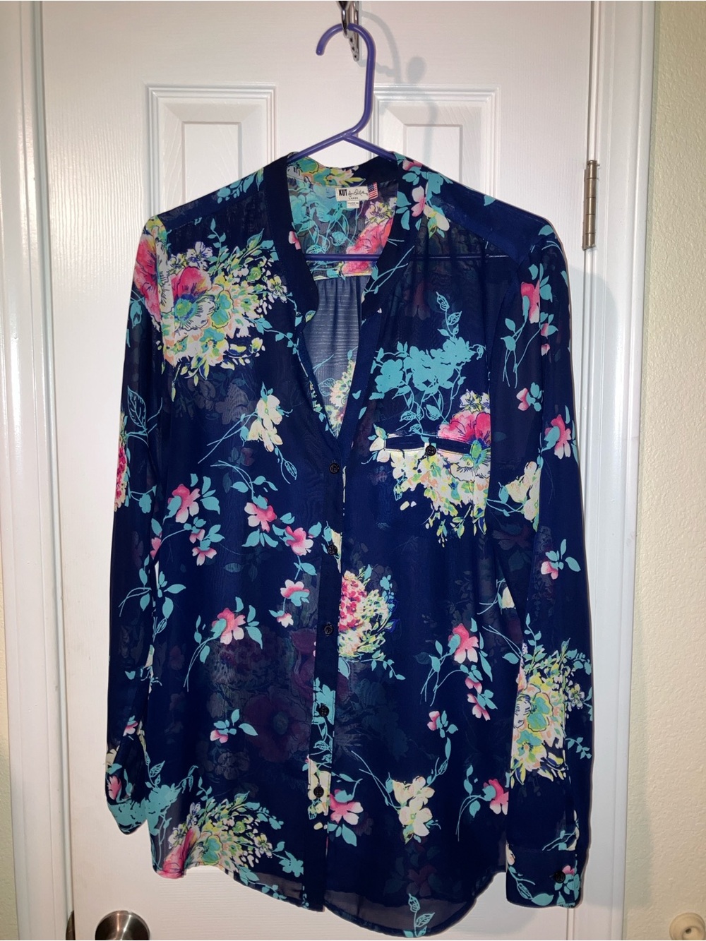 Kut from the Kloth Navy Floral Button-Up Blouse Jacket